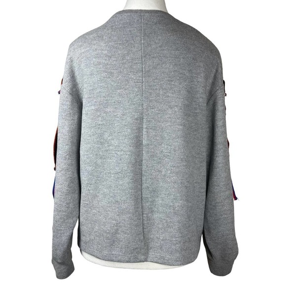 Zara Sweatshirt Striped Strap Sleeves Crewneck Gray Small - Picture 3 of 9